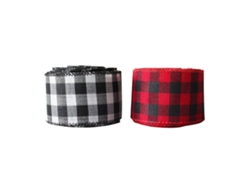 2 Unid Lino Tela Rollo Cinta De Cuadros Rojo Negro Blanco Para Regalos Decoración Navidad