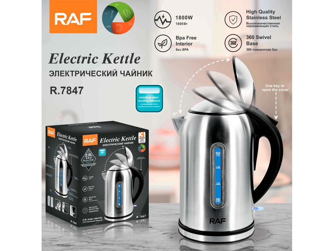 Hervidor eléctrico de calibre europeo, hervidor doméstico, encendido automático, apagado automático, antiquemaduras en seco, acero inoxidable de grado alimenticio Mdug