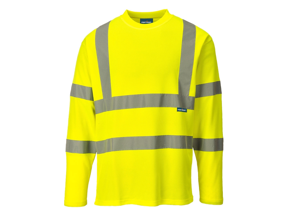 Camiseta de manga larga de algodón Portwest de alta visibilidad y confort / Amarilla / S