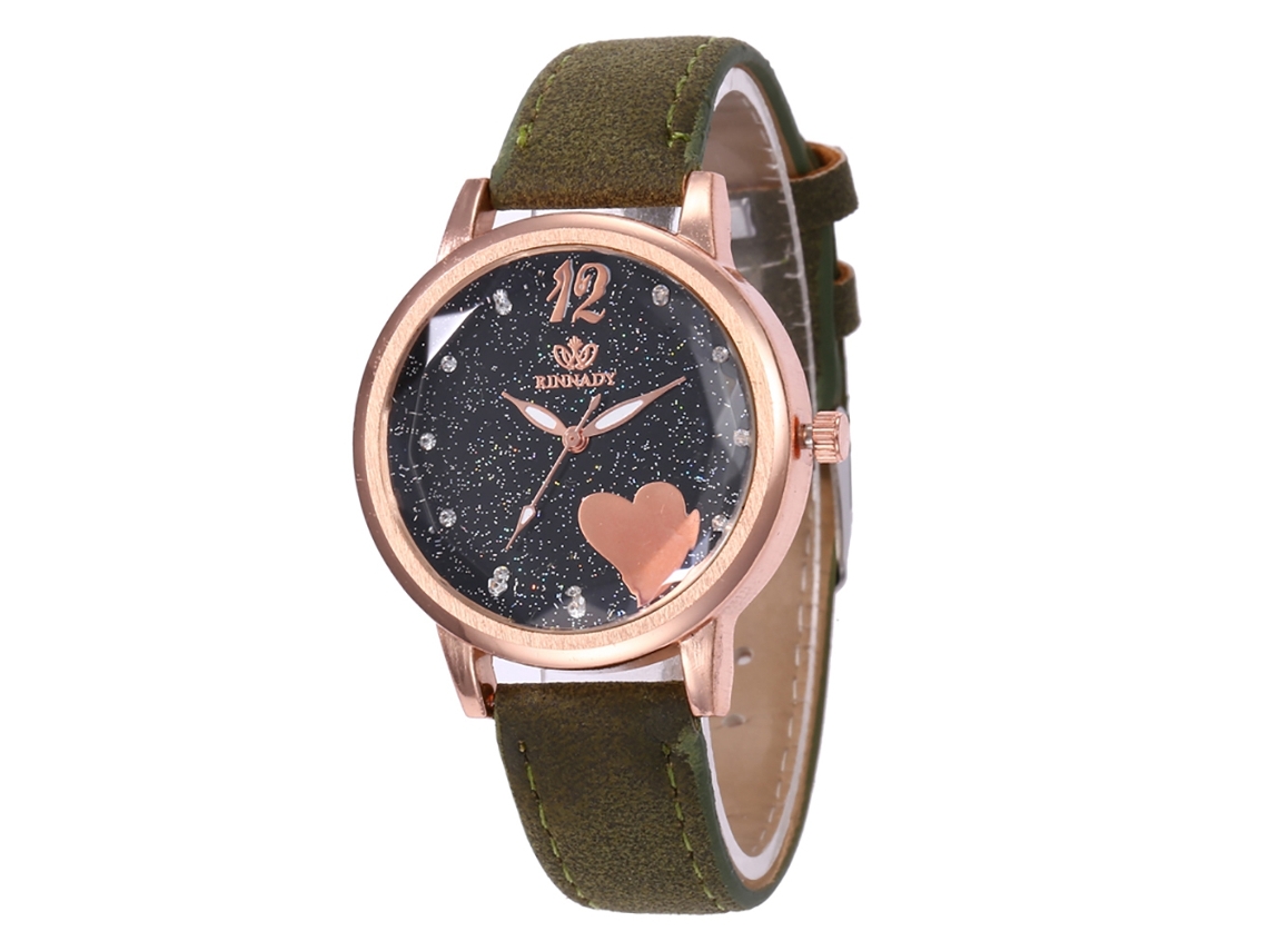 Reloj De Pulsera Unisex De Piel, Estilo Moderno, Esfera Redonda, Cuarzo, Verde Militar.
