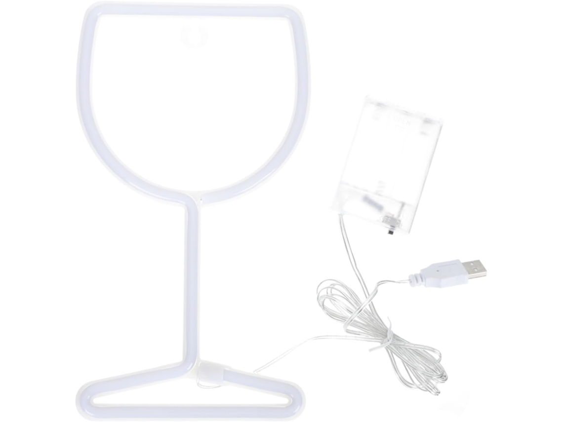 Luminária Decorativa De Taça De Vinho Em Pvc Rosa Com Led Neon, Iluminação Ambiente Para Bares, Festas E Outros Eventos.