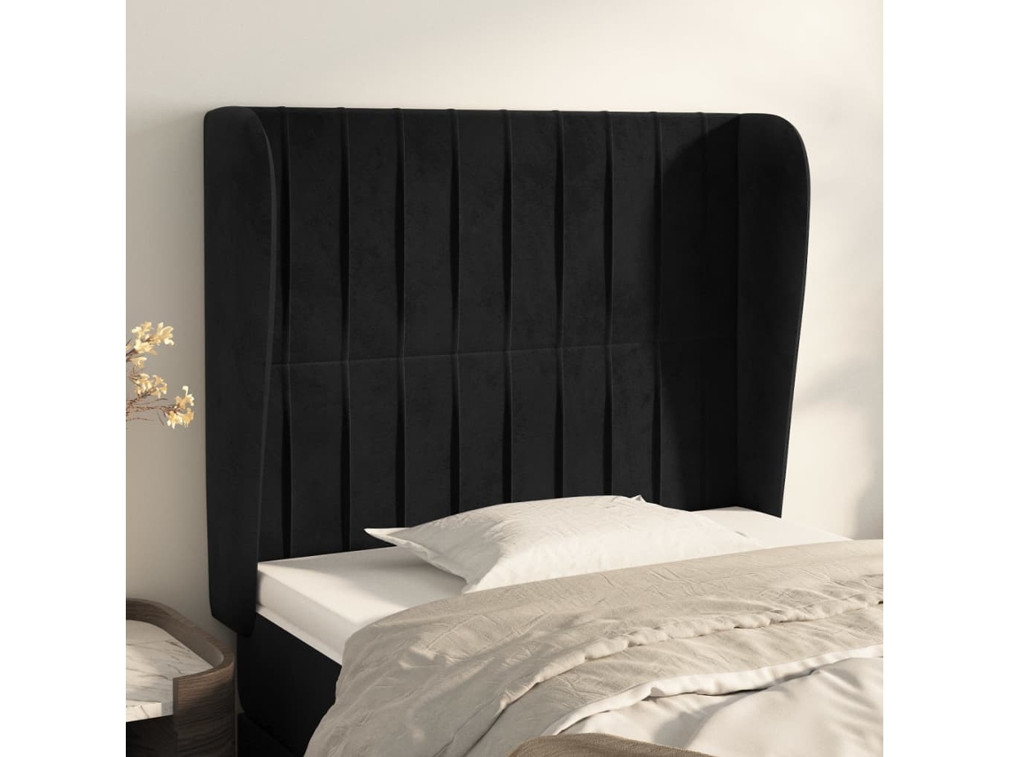 Cabecero Con Orejas De Terciopelo Negro 103x23x118/128 Cm