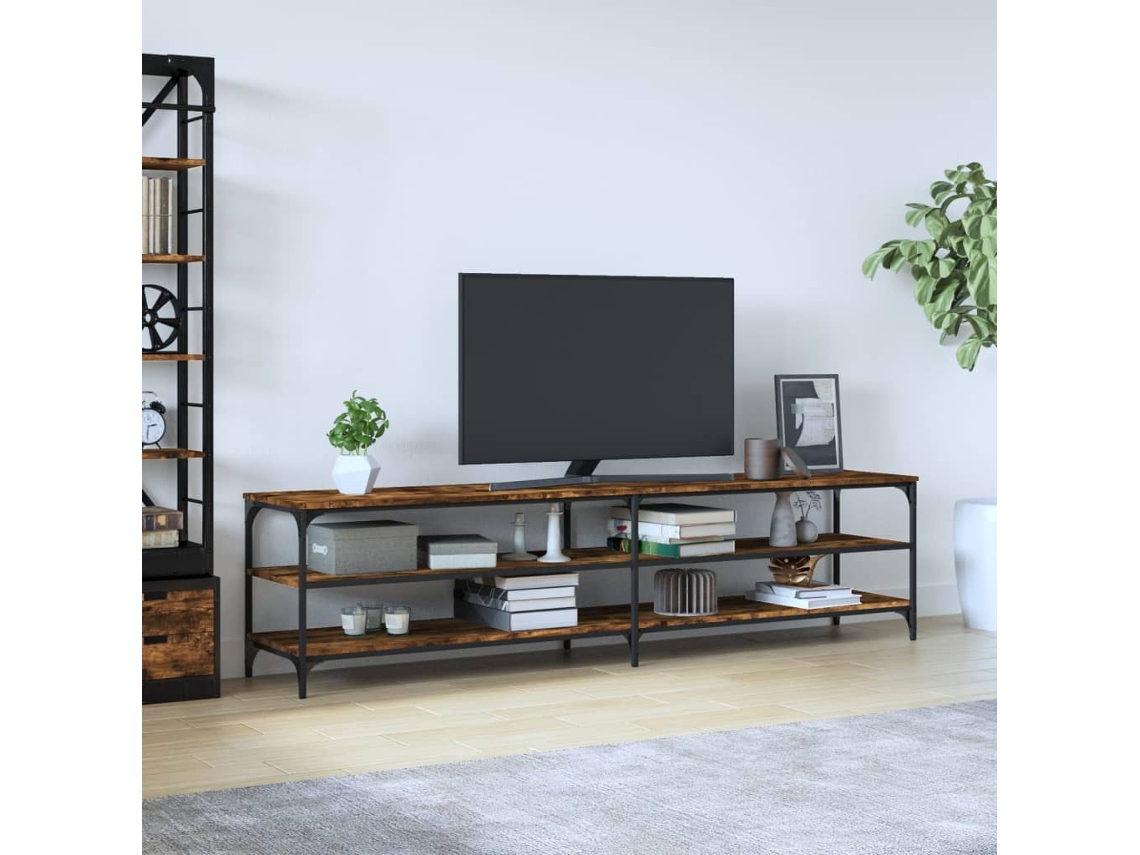 Mueble De Tv | Armario Para Tv | Gabinete De Tv Metal Y Contrachapada Roble Ahumado 200x30x50cm