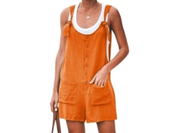 2026-mono Corto Para Mujer Talla Grande De Cuello Redondo Con Botones Y Bolsillos Casual De Poliéster