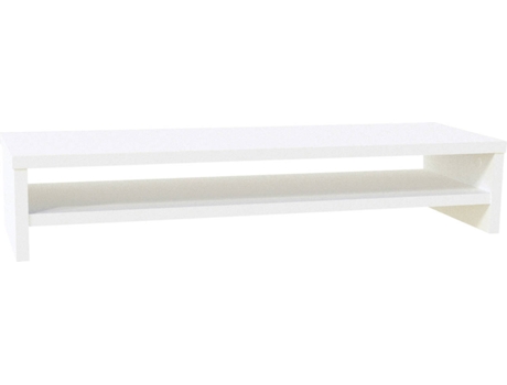 Soporte de Monitor HENOR con Estantería Intermediario (Blanco - Madera - 82x26.5x16 cm - Soporta 50Kg)