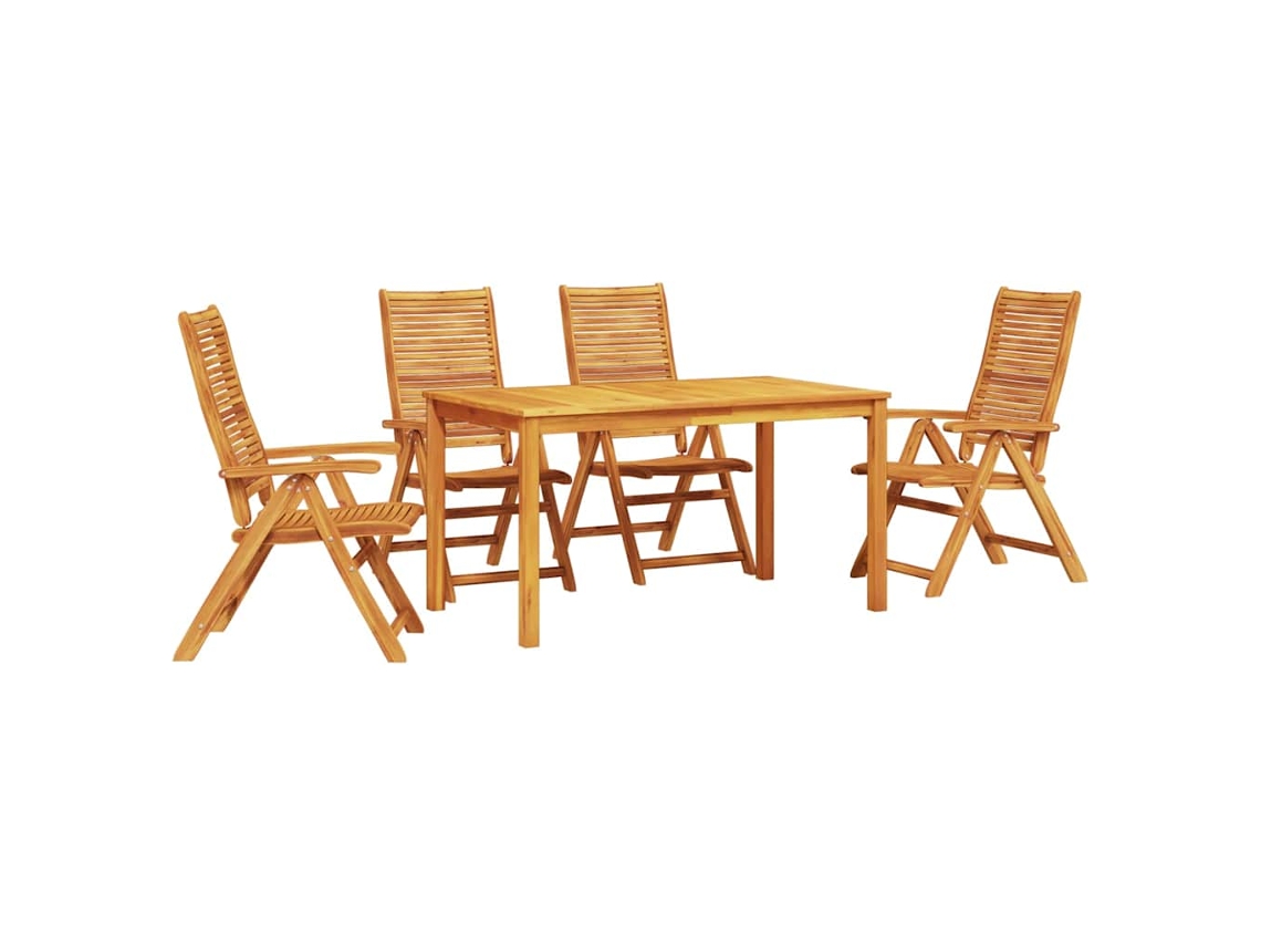 Juego de comedor rústico para jardín Vidaxl de 5 piezas, marrón, madera maciza de acacia