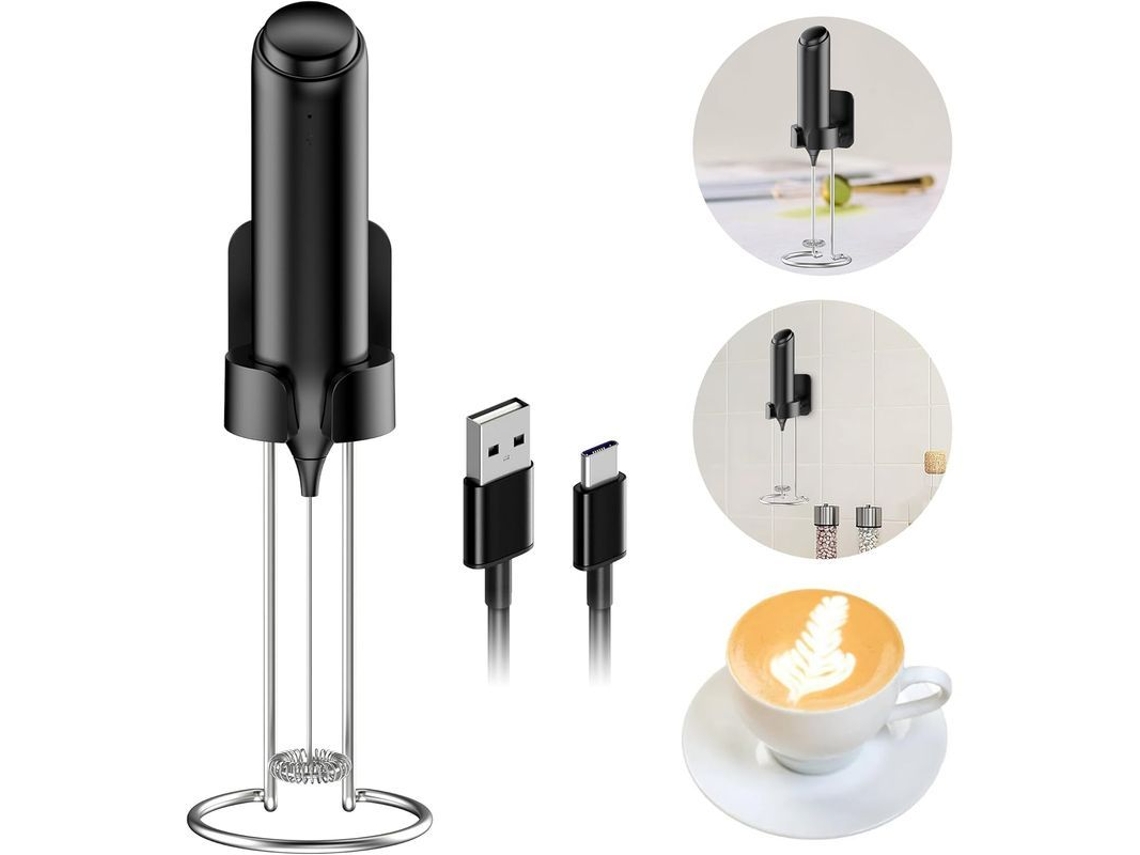 Espumador De Leche Eléctrico Recargable Usb-c Con Base De Acero Inoxidable Para Latte Y Cappuccino.