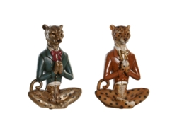 Figura decorativa Dkd Home Decor Leopardo Azul Marrón Dorado 16 x 9,5 x 23 cm (2 unidades)