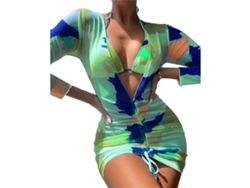 Traje de baño de verano de dos piezas para mujer, malla transparente, talla M