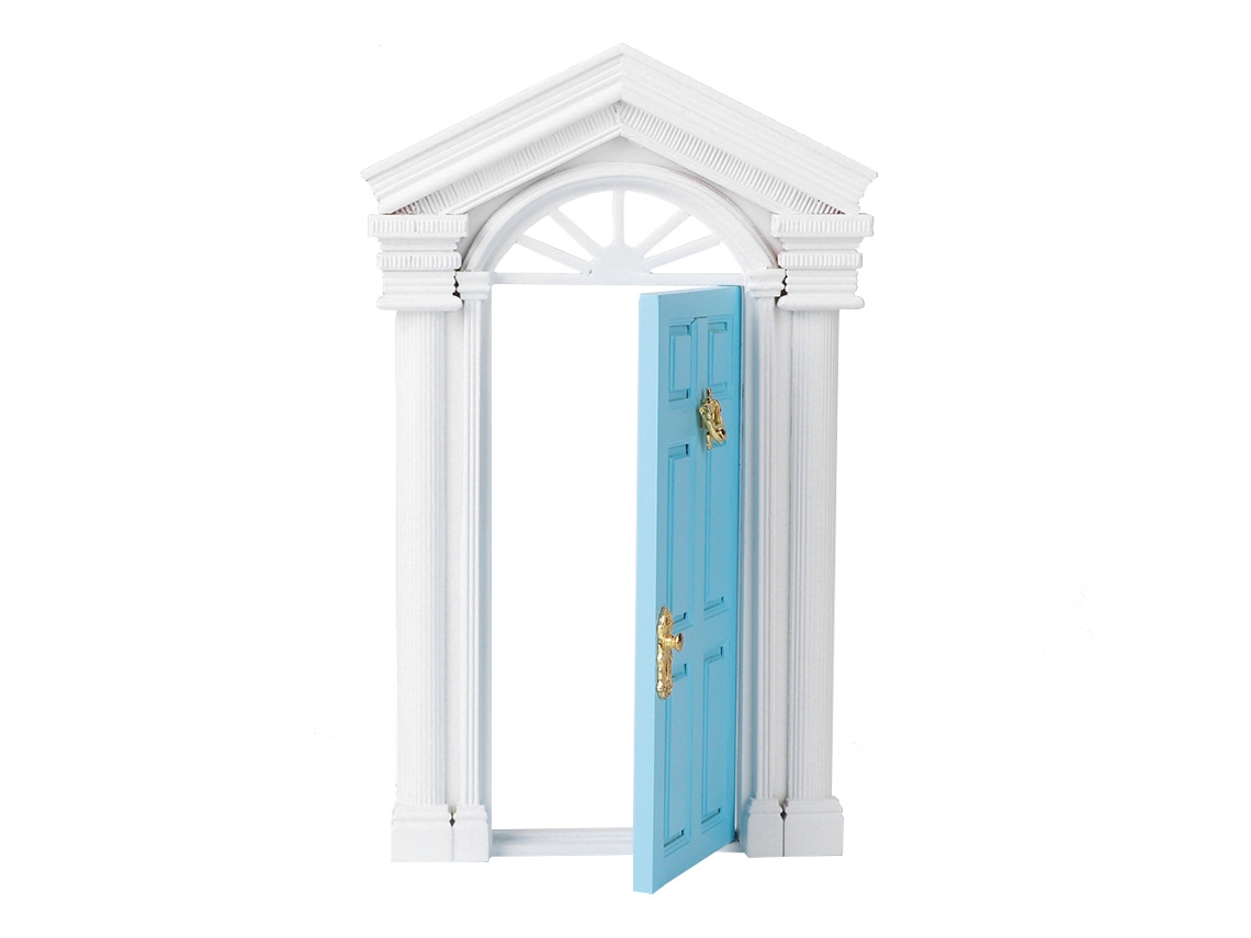 Puerta De Hadas De Abedul En Miniatura A Escala 1:12 Para Casa De Muñecas Con Accesorios Azules.
