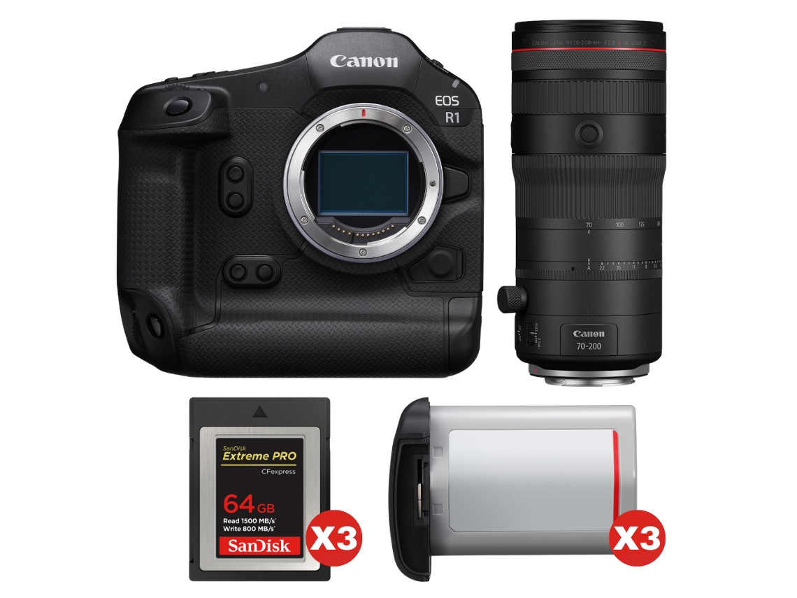 Canon Eos R1 + Rf 70-200mm F/2.8 L Is Usm Z Negro + 3 Sandisk 64gb Extreme Pro Cfexpress Type B + 3 Canon Lp-e19 + Ebook Pricedirect