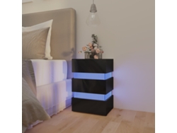 Mesita de Noche con Luces Led Deriv. Madera Negro Brillante