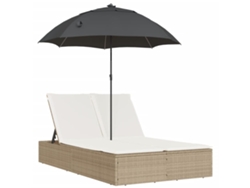 Tumbona doble con cojines y sombrilla de mimbre beige EXCLUSIVA MAISON