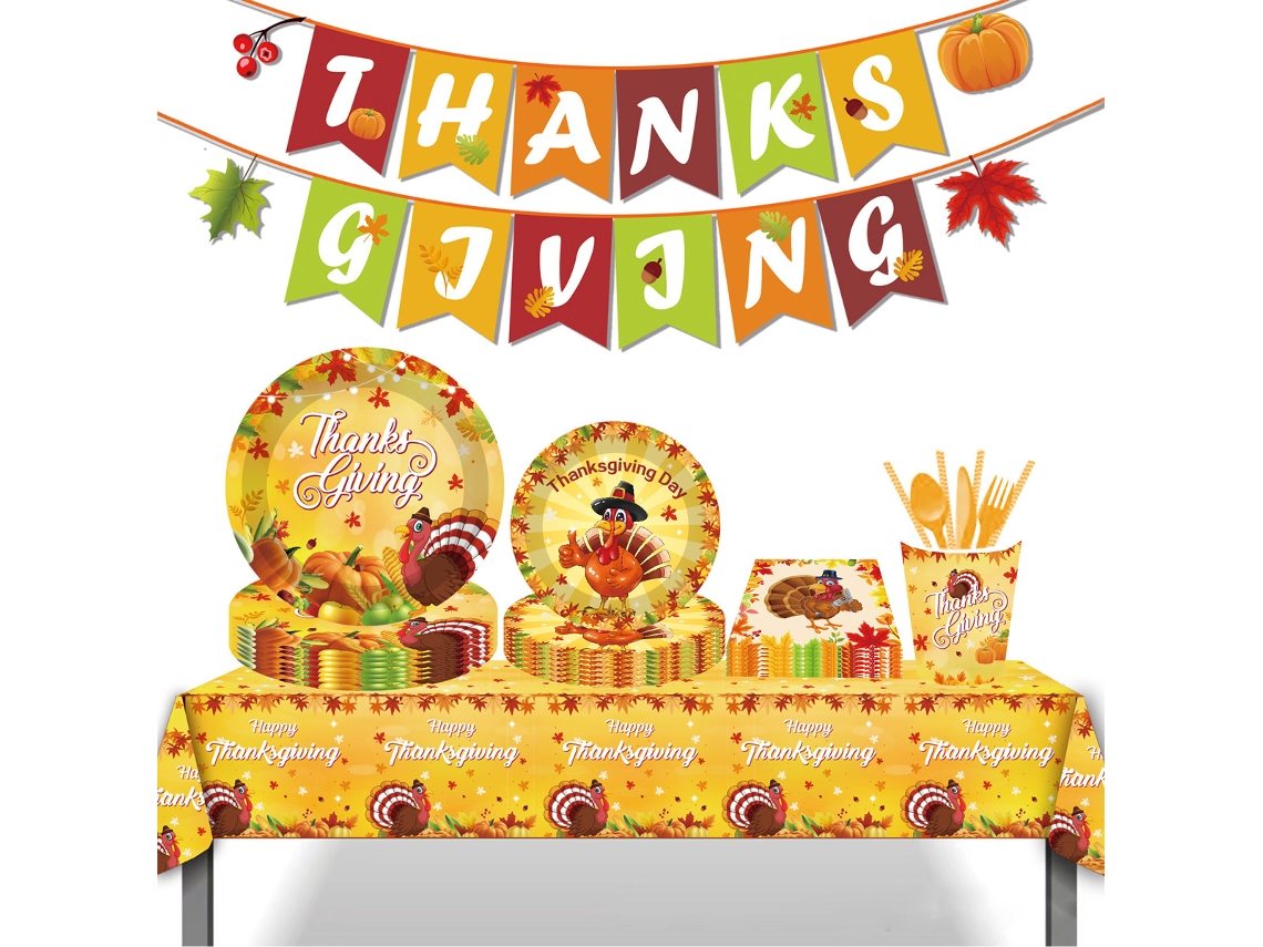 Platos desechables para fiesta de Acción de Gracias, incluye servilletas, vasos y pancartas decorativas NEVEANCE