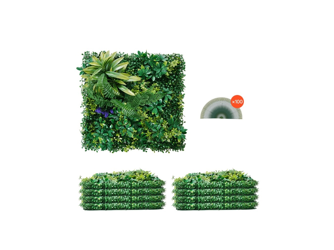 Panel de planta artificial 3D, kit de valla verde sintética y panel de follaje para decoración Tekmaquinas