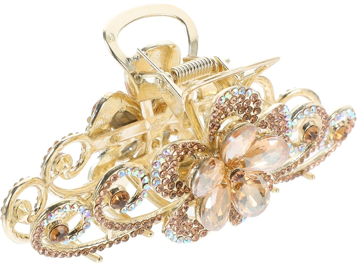Presilha De Cabelo Grande Em Liga Metálica Dourada Com Strass.