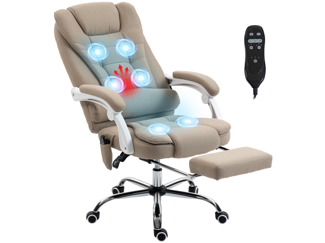 Sillón Ejecutivo De Oficina Con Función De Masaje, Calefacción, Altura Regulable, Respaldo Reclinable Y Tapizado En Tela De Lino Beige.