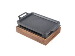 Mesa de barbacoa portátil con base de madera y estufa de alcohol compacta