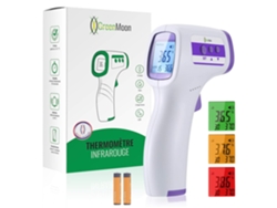 Termómetro de frente con tecnología infrarroja sin contacto que garantiza una medición precisa de la temperatura. Retroiluminación LCD inteligente con alarma de fiebre.