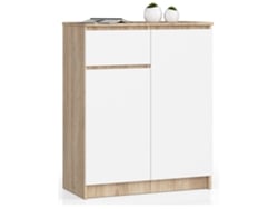 Cómoda Akord K80 Roble Sonoma 80 Cm 2 Puertas 1 Cajón Frente En Color Blanco 4 Estantes 80x40x99 Cm