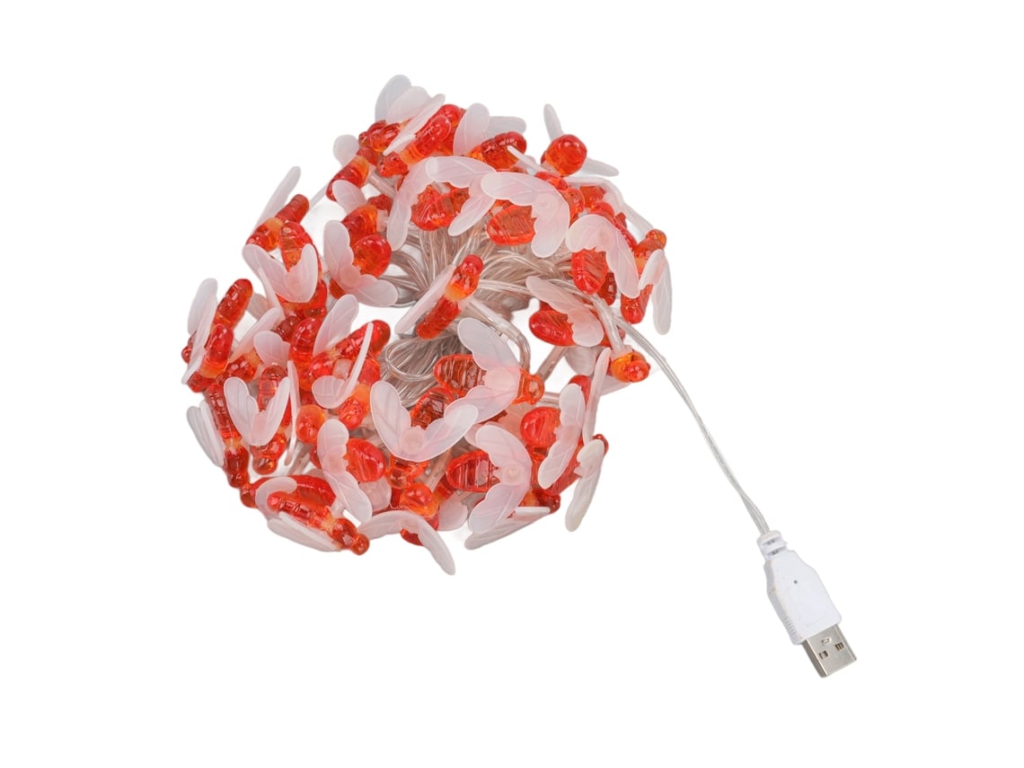 Luzes de Natal à prova d'água Bj com 50 LEDs em formato de abelha e alimentação USB para decoração de festas e Natal.