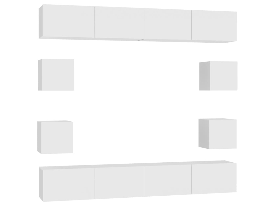 Conjunto de muebles para TV de 8 piezas de madera contrachapada blanca EXCLUSIVO DE MAISON
