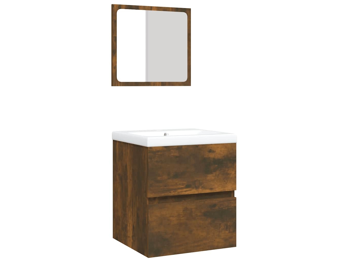 Maison Exclusive - Armario De Lavabo Con Lavamanos Y Espejo Color Roble Ahumado
