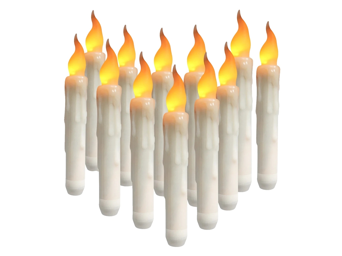 Velas LED cónicas, funcionan con pilas, diseño sin llama, 12 unidades de 16,5 cm.