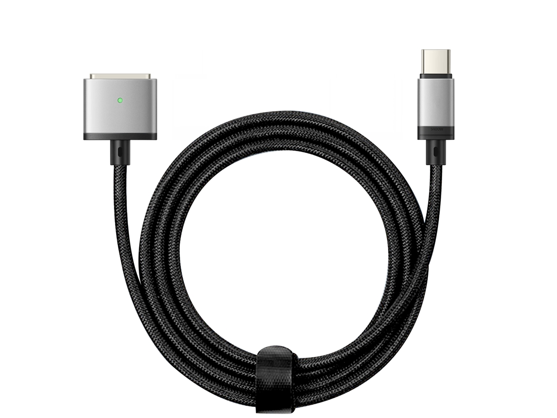 Cable USB C a MagSafe 3 para MacBook Pro y Air M2 Nylon 2m 140W Negro y plateado
