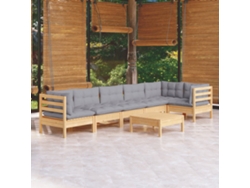 Conjunto Lounge Jardim 7 Peças C/ Almofadões Cinza Pinho Dkd Home Decor