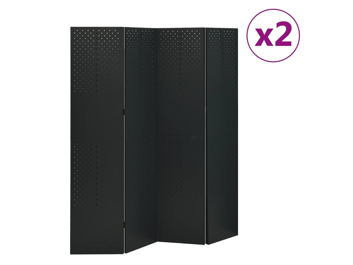 vidaXL Biombos divisores de 4 paneles 2 uds negro acero 160x180 cm