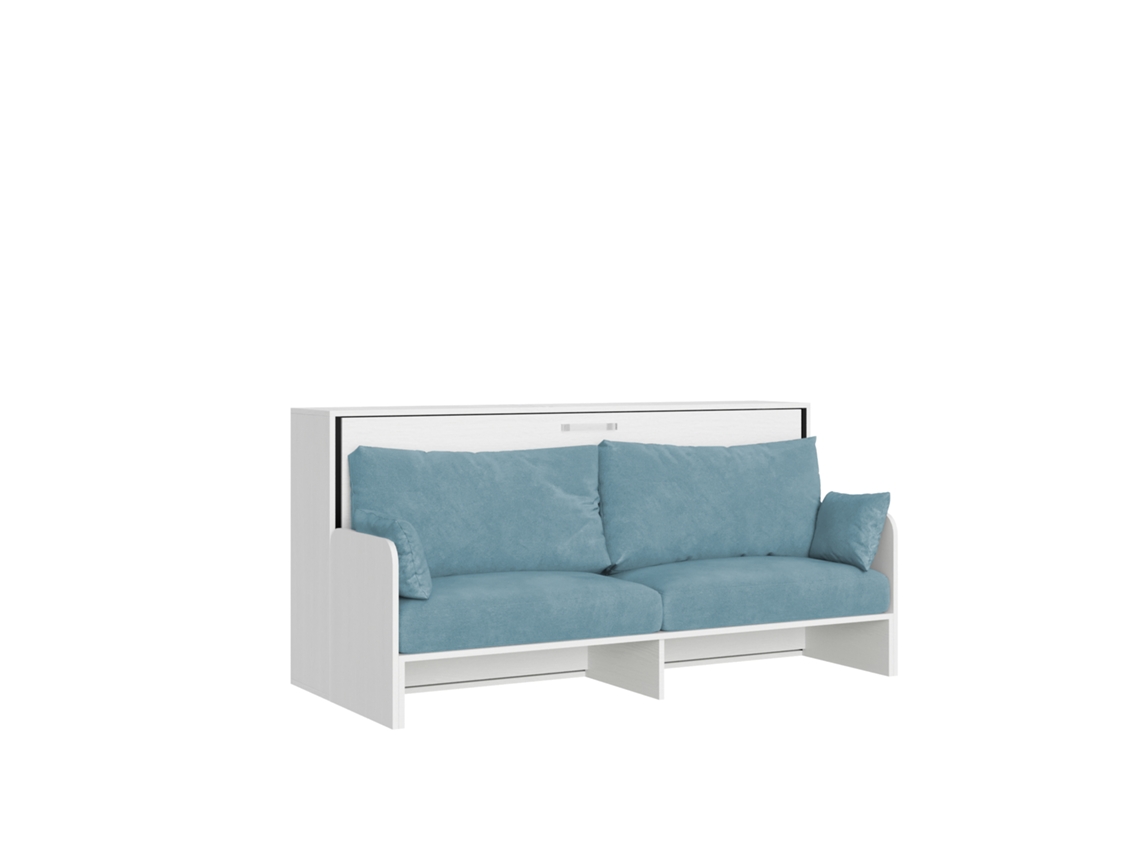 Cama Plegable Individual Kando Con Sofá De Fresno Blanco, Azul Claro