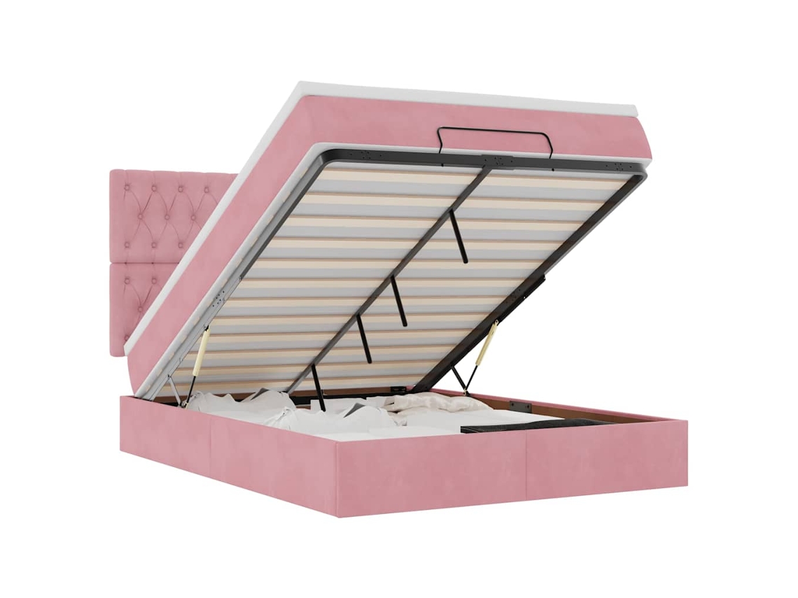Maison Exclusive - Estructura Cama Otomana Con Colchones Terciopelo Rosa 140x190cm
