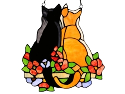 Panel de ventana con gatos de vidrieras para la decoración del hogar.