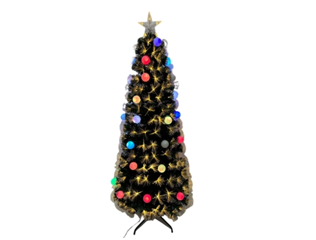 Árbol Navidad de Fibra Óptica Bolas Luz Multicolor y Estrella 120cm