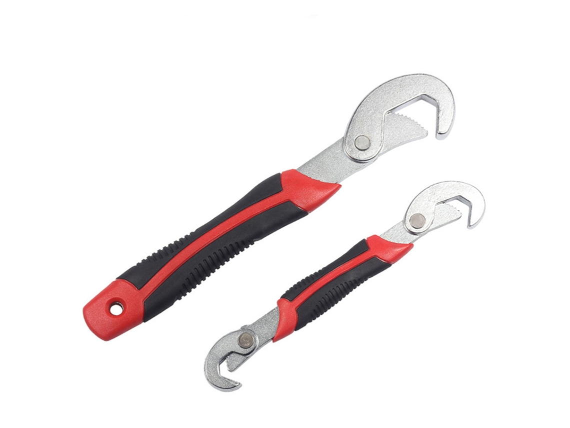 Llave multifuncional de 2 piezas con dientes finos y amplia apertura.