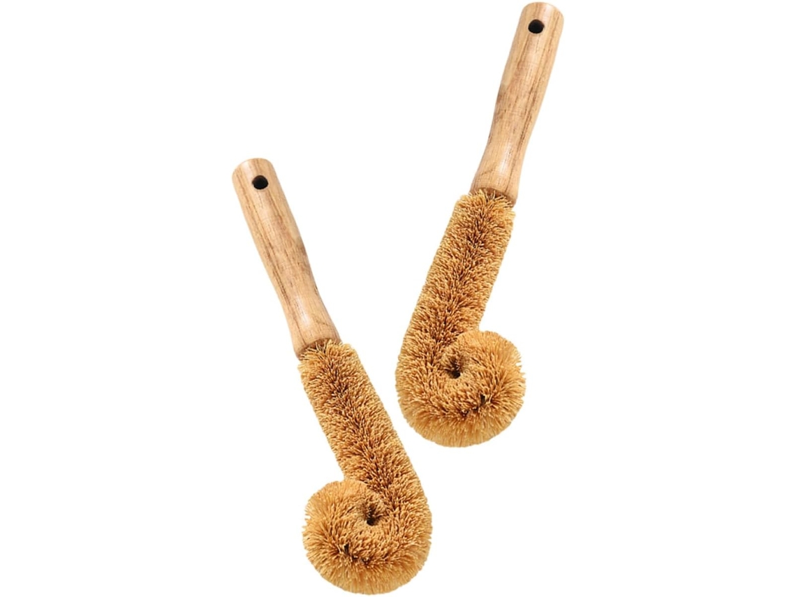 Cepillo De Madera Multiusos De 2 Piezas Para Limpiar Fácilmente Tazas Y Botellas Con Mango.