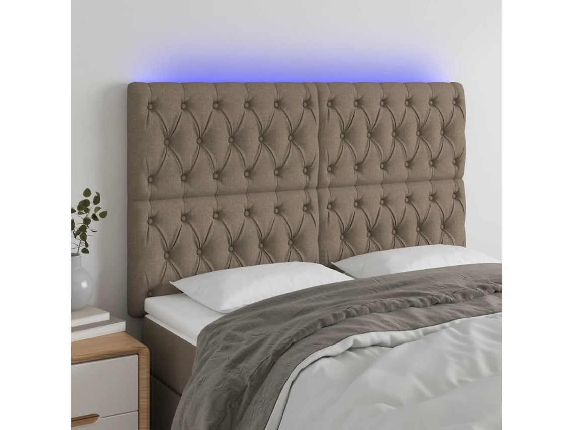 Cabecero Con Luces Led Tela Gris Taupe 144x7x118/128 Cm