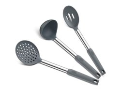 Juego De 3 Utensilios De Cocina De Silicona: Cuchara Para Servir, Cuchara Perforada Y Espumadera.