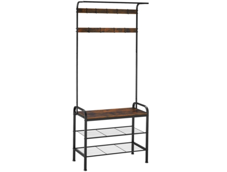 Perchero con Banco para Guardar Zapatos TECTAKE (Marrón - Acero - 73.5 x 36 x 184 cm)