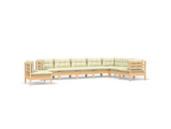 Juego de 8 sillones de jardín con cojines de pino macizo color crema MAISON EXCLUSIVE