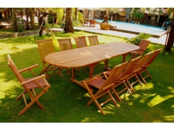 Conjunto de Comida CONCEPT U Kajang Teca Sólida 10 Personas: Mesa Oval + 8 Sillas + 2 Poltronas