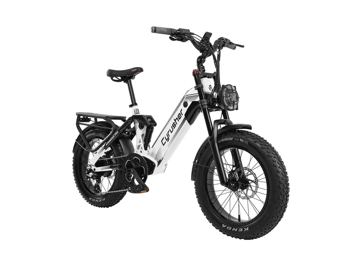 Bicicleta eléctrica Cyrusher Kommoda Pro con neumáticos anchos de 20 pulgadas, motor de 250 W y batería de 52 V 20 Ah.