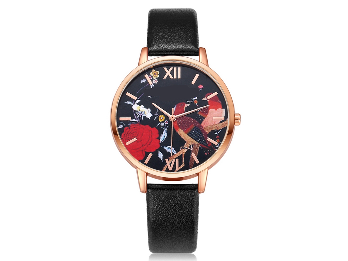 Reloj De Pulsera De Cuarzo Gaiety Floral Gold Para Mujer Con Correa De Pu - Casual Y Elegante