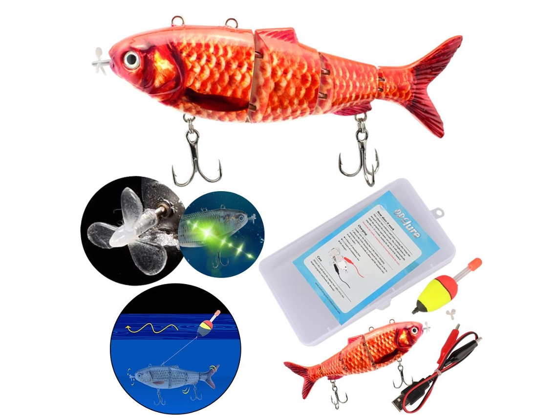 Isca Elétrica Robótica De Pesca Com Luz Led Recarregável Via Usb Isca Artificial Multiarticulada 13cm 42g