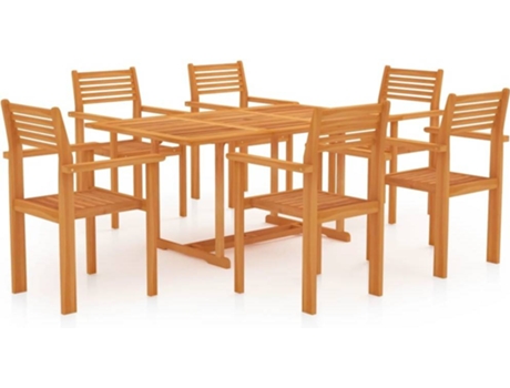 Conjunto 7 Conjunto de comedor de jardín VIDAXL madera maciza de teca