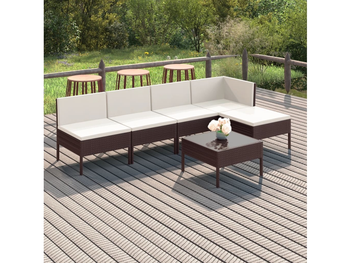 Conjunto de jardín DKD Home Decor de 6 piezas con cojines de mimbre marrón