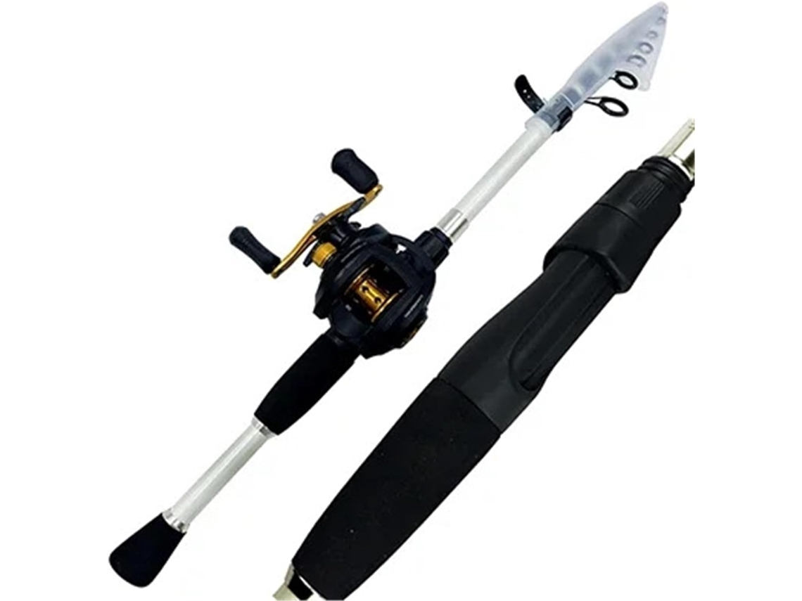 Combo De Caña Pescar Para Casting: Telescópica Carbono Y Carrete Baitcasting, Kit Pesca Portátil Viajes, Pe...