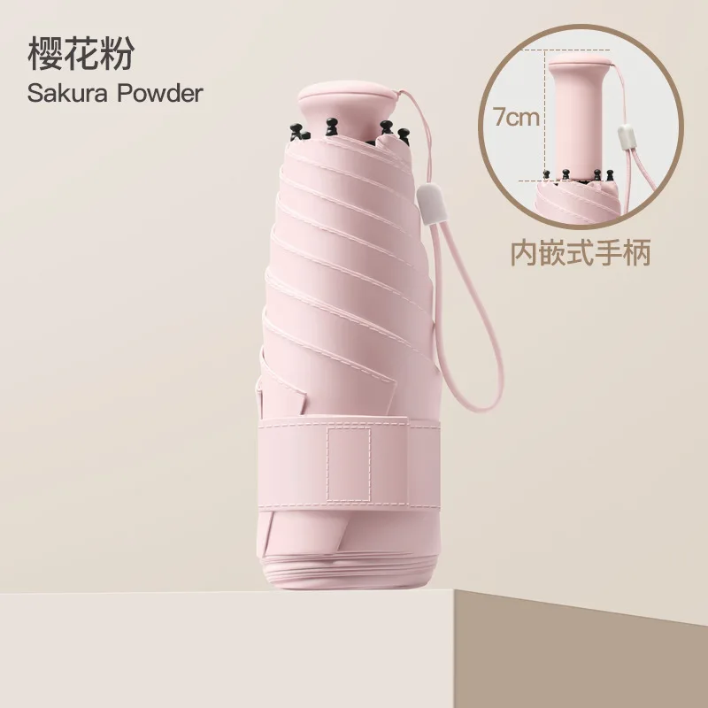 (rosa 6k) Mini Paraguas Plegable Ultraligero Con Mango Retráctil, Upf50+