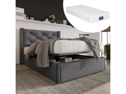 Cama Individual Con Suspensión Hidráulica, 90x200 Cm, Algodón, Gris, Somier De Láminas Metálicas, Colchón Incluido.
